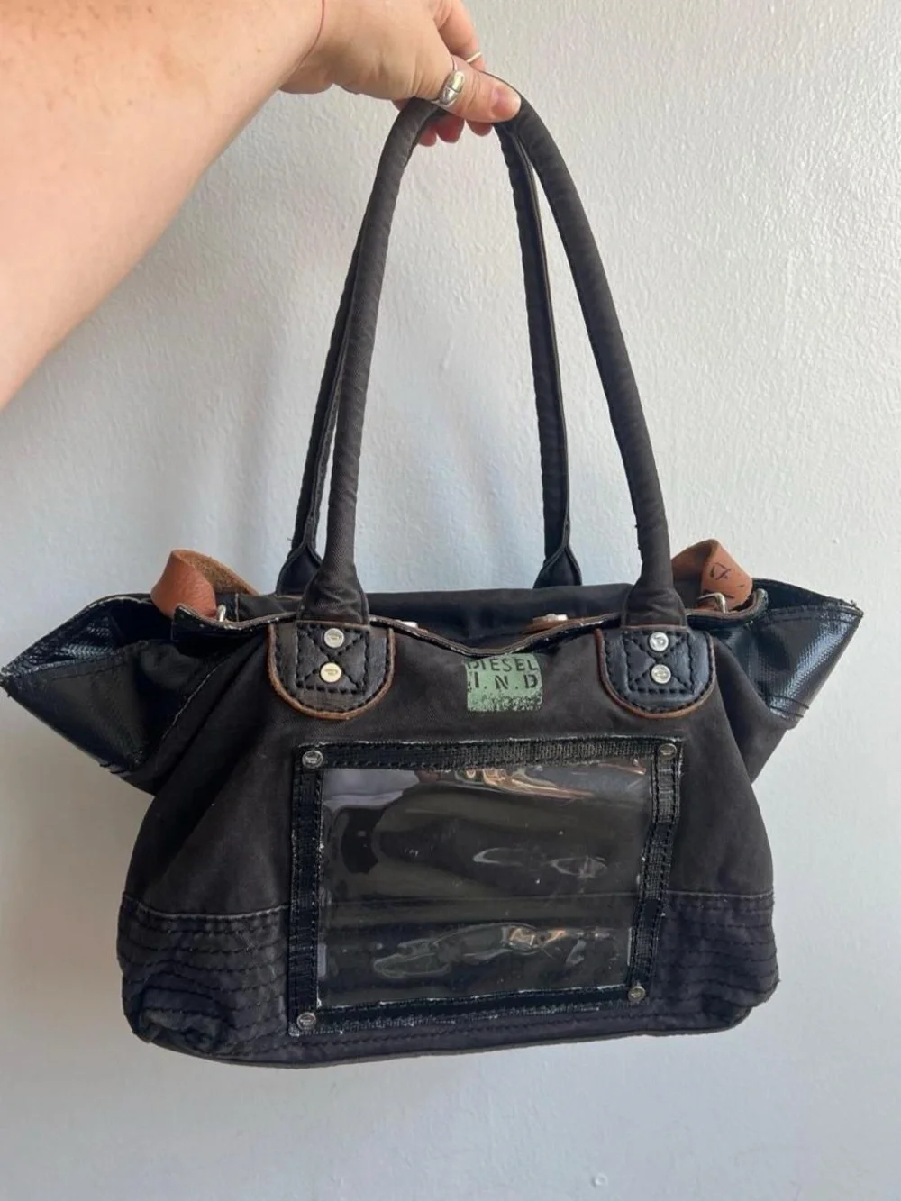Diesel Black Canvas & Leather Tote Bag